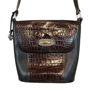 Brighton Vintage Croc-Embossed Leather Bucket Crossbody Bag Western